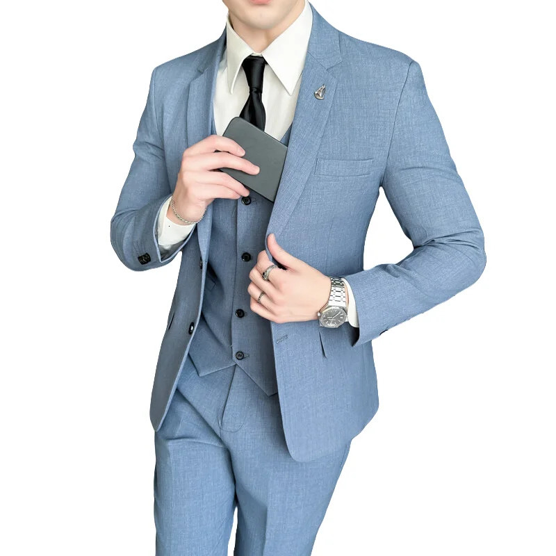 Men Suit Set blazer Vest pants Fashion Business Casual Hosts A Solid Color Slimfit Gentlemans Wedding Plus Size M7XL 250224