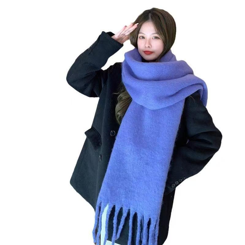 K048 New Korean fashion circle yarn soft sweet pure color mohair scarf monochrome imitation cashmere plush neck scarf