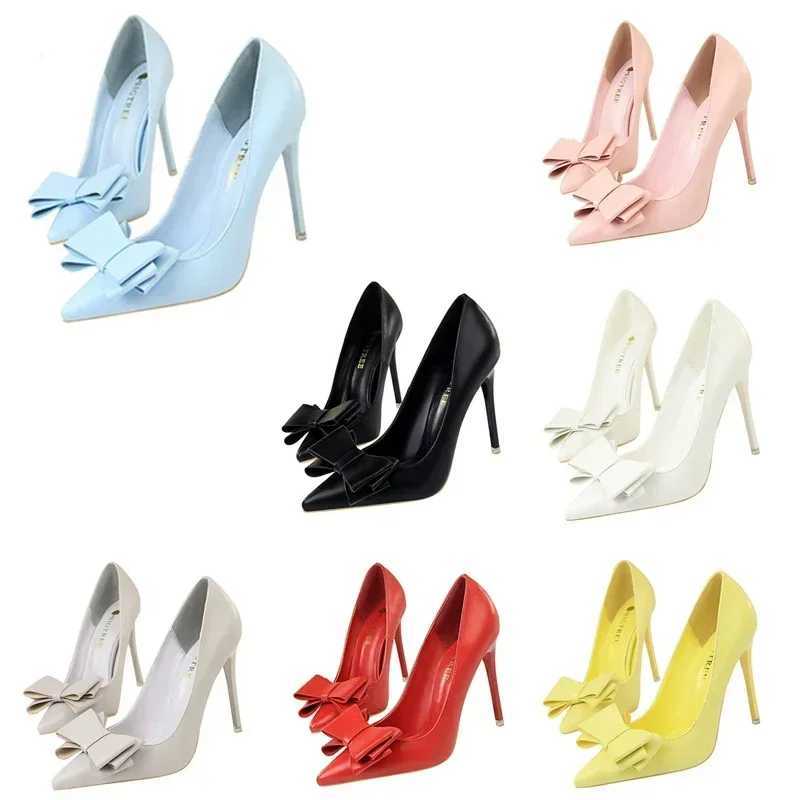 Plus Size 34-43 Women Fetish 7.5cm 10.5cm High H Leather Pumps Lady Red Blue Knots Wedding Middle Low H Shoes Y250304