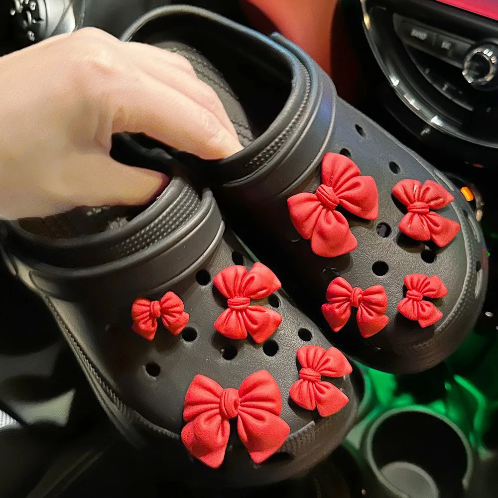 Cartoon bow hole shoe talisman decoration cute rubber purple tie shoe flower shoe buckle DIY 3D hole shoe accessories 250218