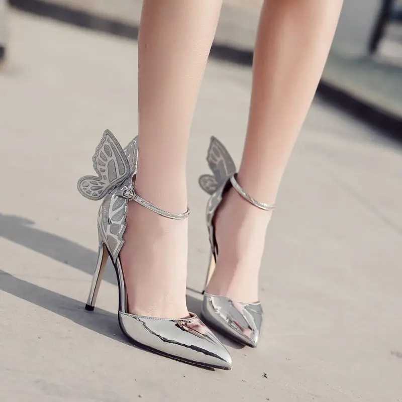 2023 Summer Womens Sandals Sexy Luxury Round Toe Butterfly Patent Leather Buckle Stiletto High Heel Sandals Party ShoesXJ2500305