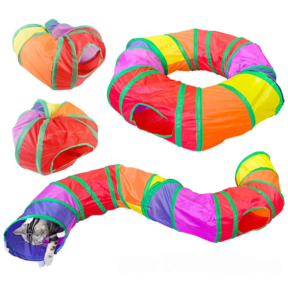Rainbow Cat Channel Toy Round Detachable Pet Tunnel Round S-shaped Double Hole Cat Tunnel Easy Storage Bright Colors Attract Cat