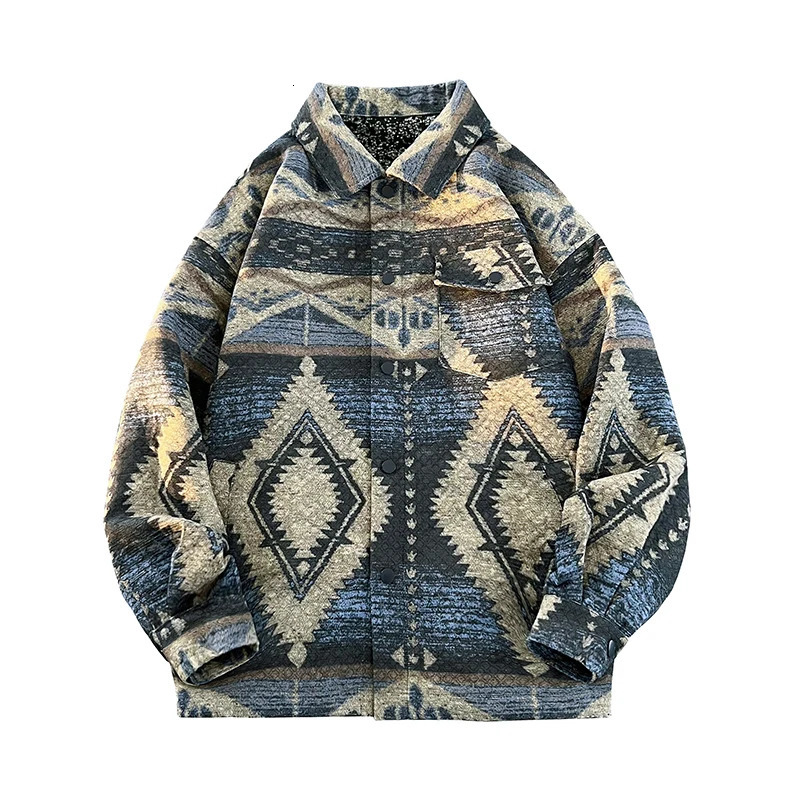 Mens Oversize Bomber Jacket Japanese Vintage Pattern Long Sleeve Colorblock Outerwear 250225