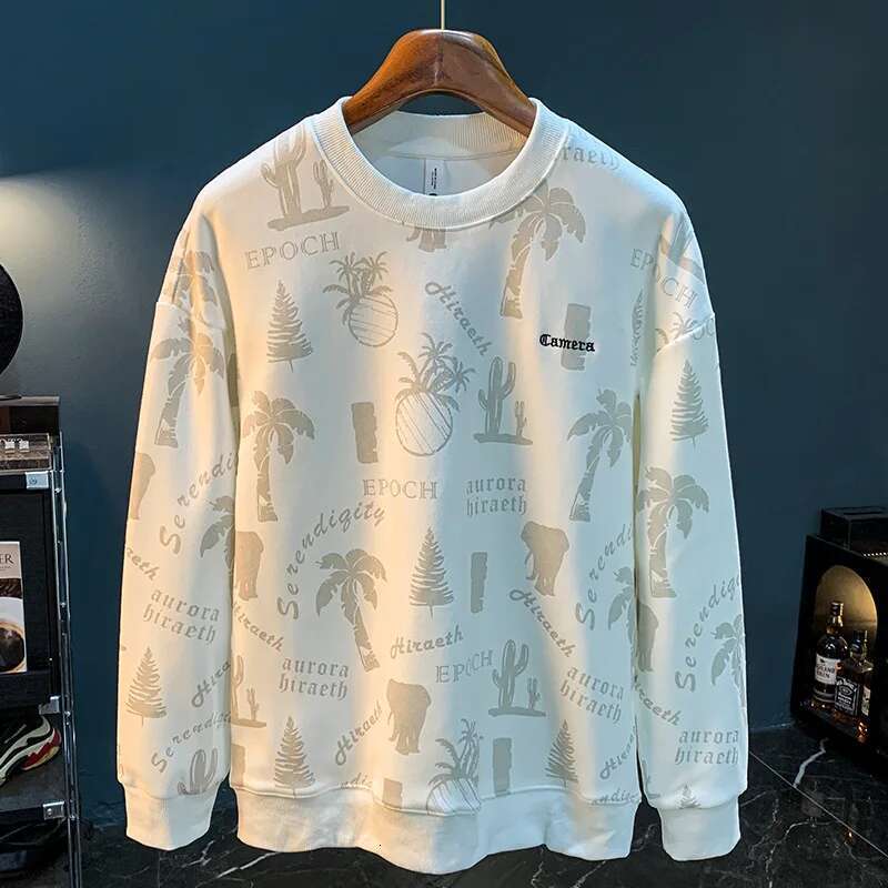 Autumn New Printed Men's Fashion Brand Loose All-Match Round Neck Sweater Outer Wear Long Sleeve Pullover Jacket