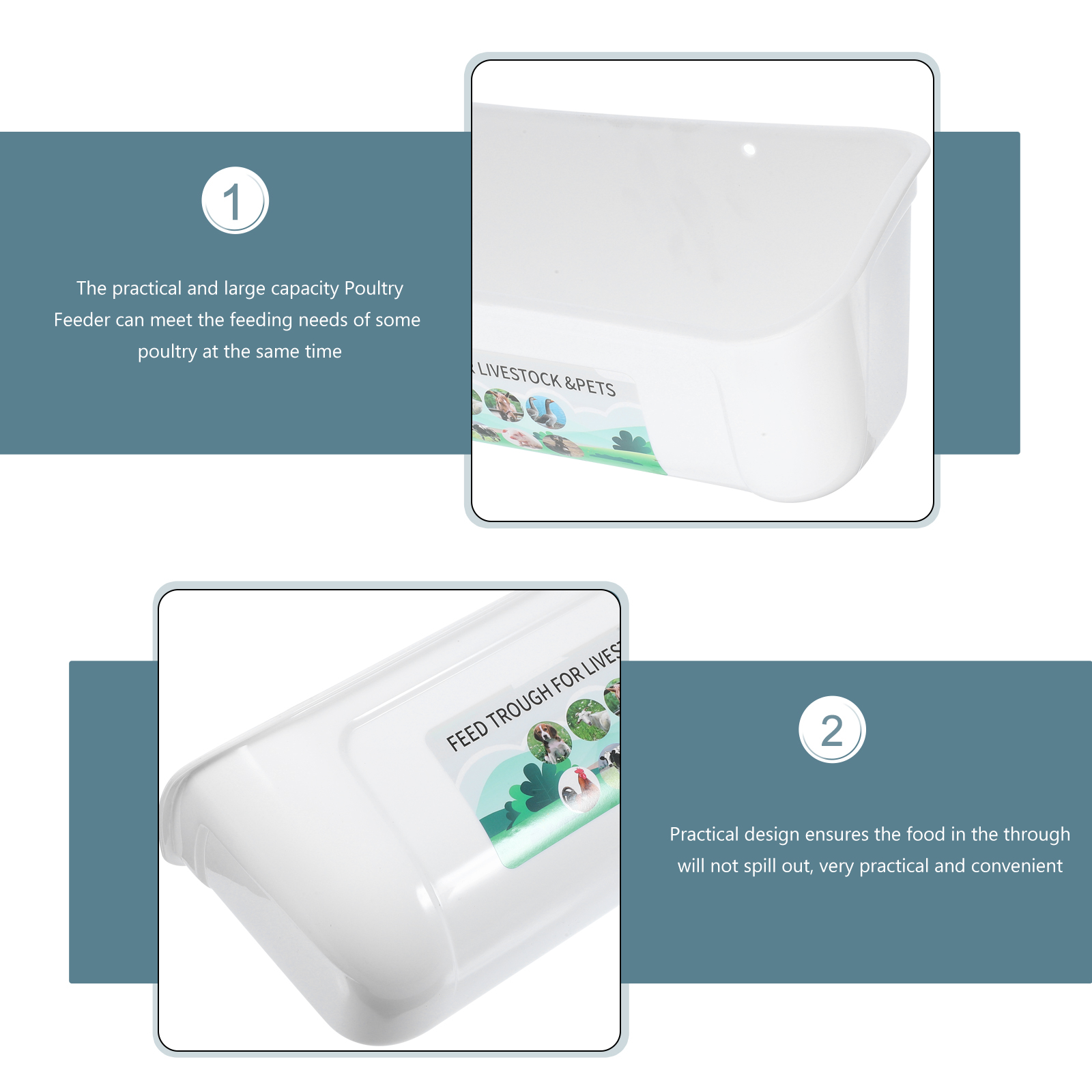 2 Pcs Chicken Feeder for Goats Birds Feeding Groove Trough Horse Bucket Pp Container