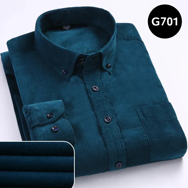 Cotton Corduroy Shirt Long Sleeve Winter Regular Fit Mens Casual Warm S6xl Solid Shirts with Pockets Autumn Quality 250227
