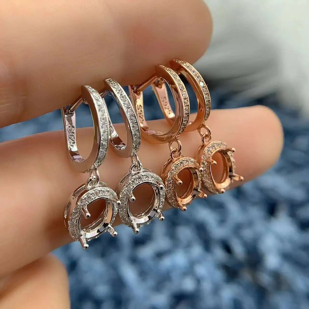 MeiBaPJ Inlay Elliptical 5*7/6*8/7*9/8*10mm S Sterg Sier DIY Empty Earrings Full Drilg Weddings Exquisite Jewelry