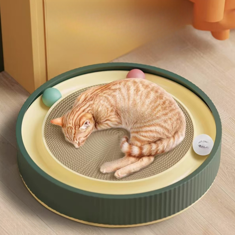 Round Cat Scratching Board with Ball Multi Function Toy Cat Scratcher Funny Sharpen Nails Scraper Can Replace Nest for Cats