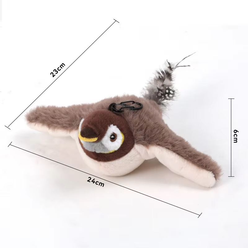 Interactive Cat Toys Rechargeable Electric Flapping Wings Bird Cat Toy Sound Chirping Bird Catnip Touch Activated Plush Toy