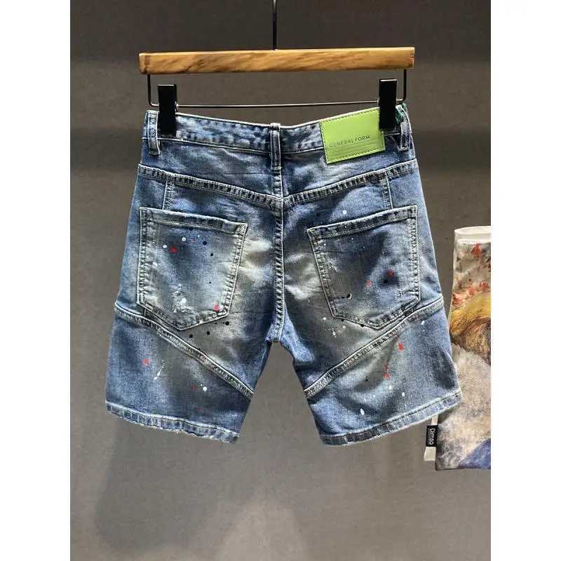 High Quality Luxury Clothing Streetwear Korean Cowboy Fashion Embroidery Patch Knee Length Shorts Mens Summer Casual JeansT250305