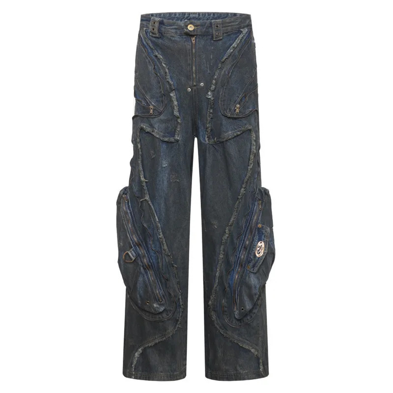 PFNW Niche Shaped Deconstructed Stained Straight Jeans Mens High-end Spring Casual Wide Leg Pants Denim Trousers 12C1592 250304
