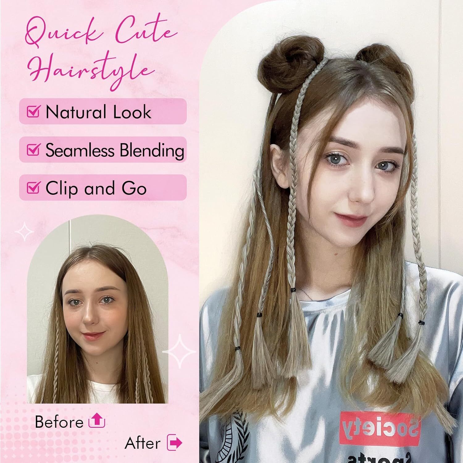 REECHO Space Bag Hair Piece, 2 mini claw clip messy Cat's ears (Steamed cat-ear shaped bread) extensions HB001 accessories Updo hair piece for wo
