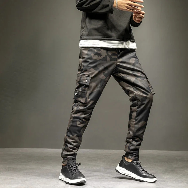 Leather pants mens winter elastic waist high casual weight loss waterproof windproof military leather cargo 250304