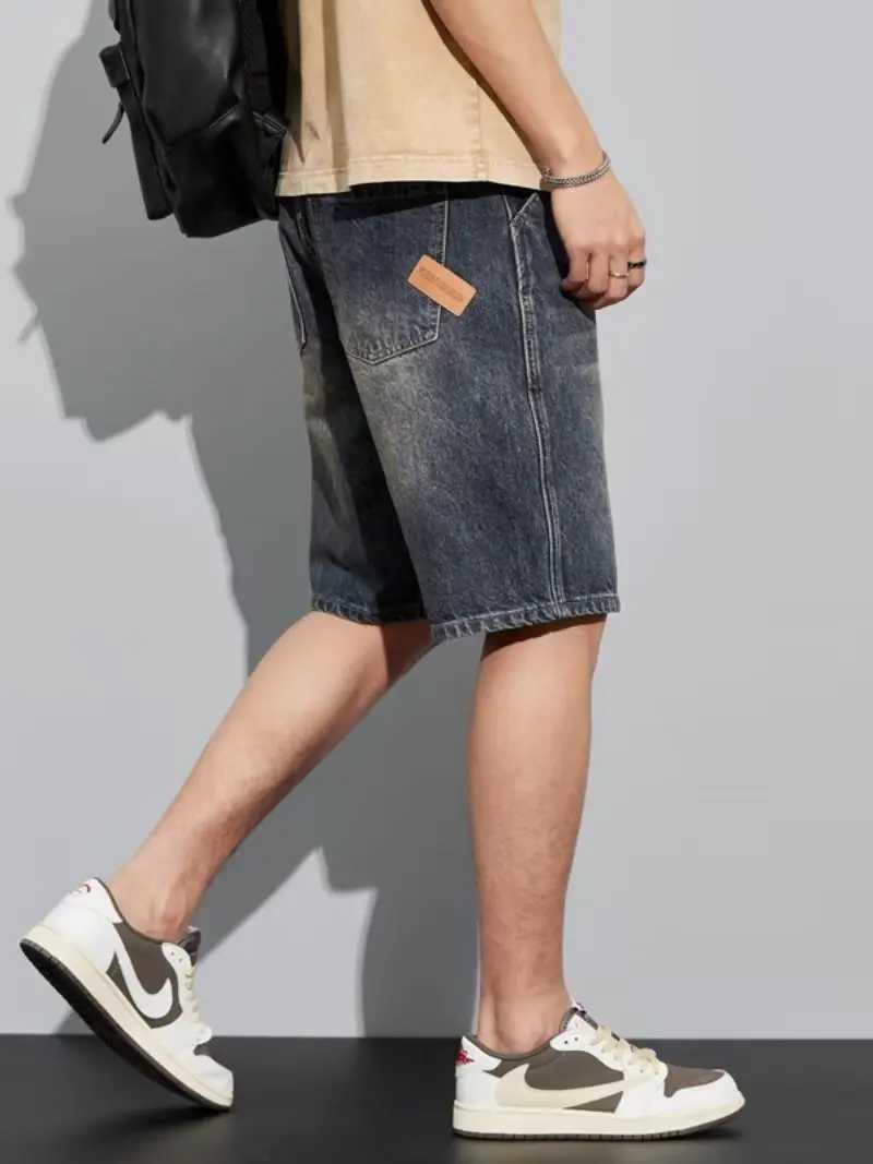 Summer denim shorts mens thin pants casual shorts loose straight mens washed jeans.T250305