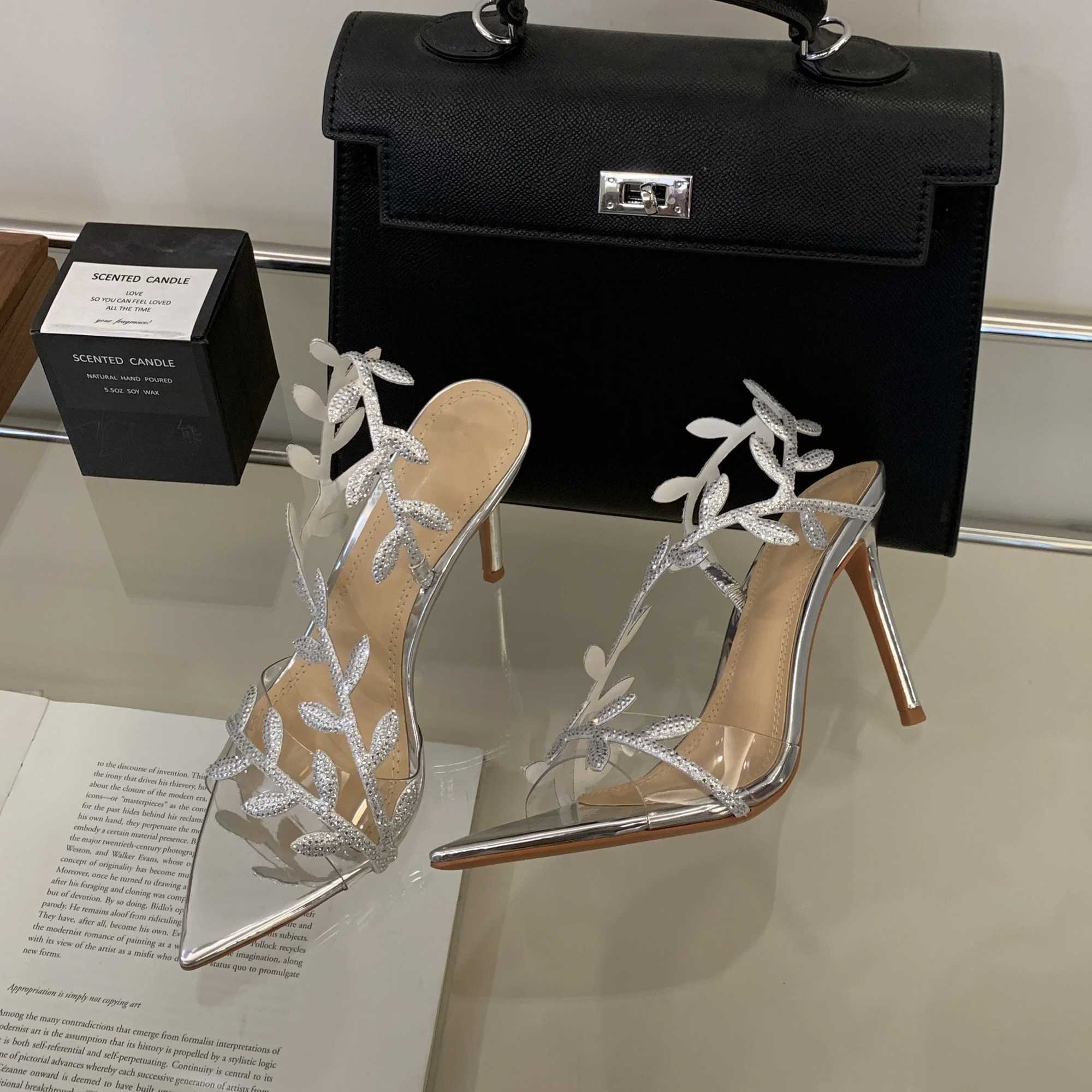 2025 Summer Womens Pumps Sexy Pointed Toe Rhine Leaves PVC Ankle Strap High Heel Sandals Party Dress Wedding ShoesXJ2500305