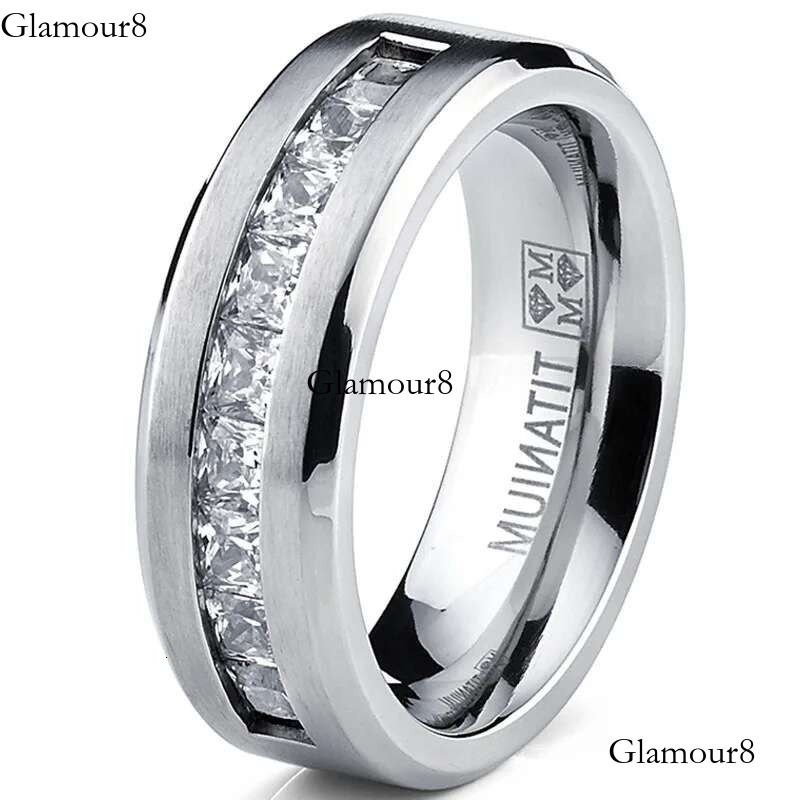 Hot Selg Sier Plated Stainless Steel Rings For Men Square Cubic Zircon Ring Jewelry Accessories Wholesale Size 7-13