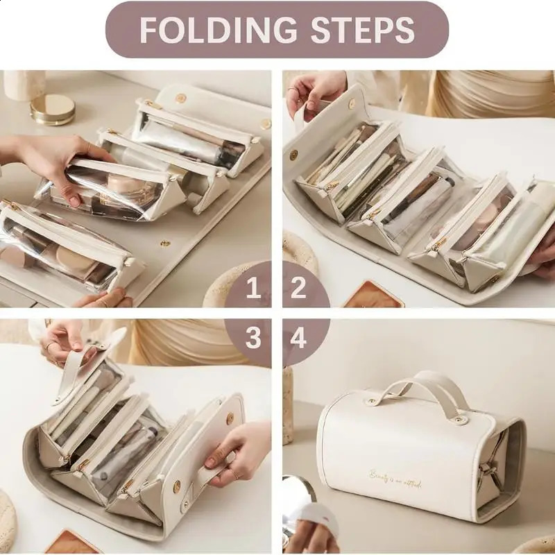 Ship from US 4in 1 Makeup Bag Mesh Cosmetic Case for Women Portable Travel Toiletries Organizer Beauty Zipper Brushes Lipstick Storage 250305FBB
