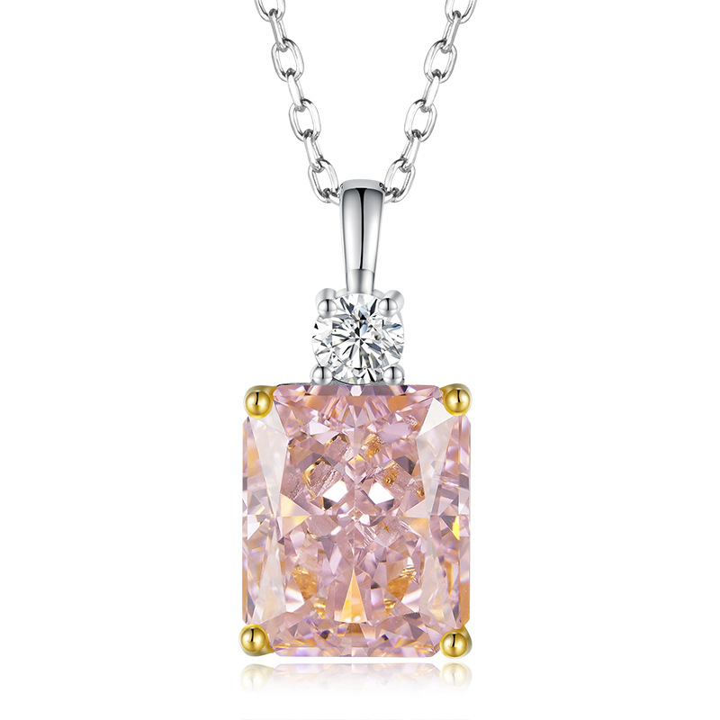 2025 Sparkling Square Pendant Luxury Jewelry Real 100% 925 Sterling Silver Radiant Cut 10*12mm Pink Moissanite Diamond Party Women Wedding Clavicle Ne