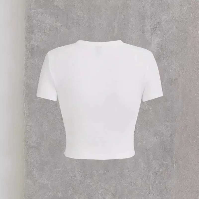 New American Round Neck Sexy Lady Exposed Belly Button Outfit T-Shirt Summer Versatile Pattern Printed Short Sleeved Tops