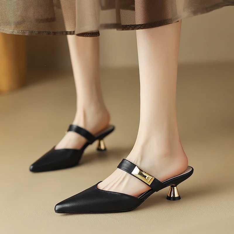 Womens Kitten H Mesh Golden Pointed Toe Summer Sandals Fi Beige Ladies Casual Med H Shoes Y250304