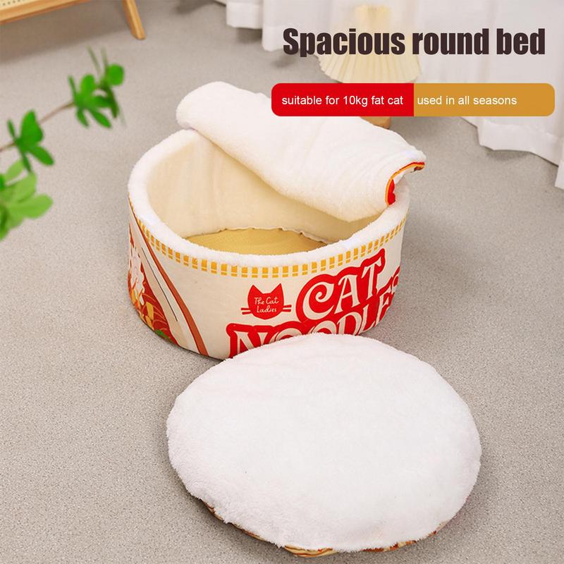 Cartoon Ramen Cat Nest Winter Warm Cute Semi-enclosed Cat Bed With Removable Cushion Can Be Opened And Washed Pet House Sofa