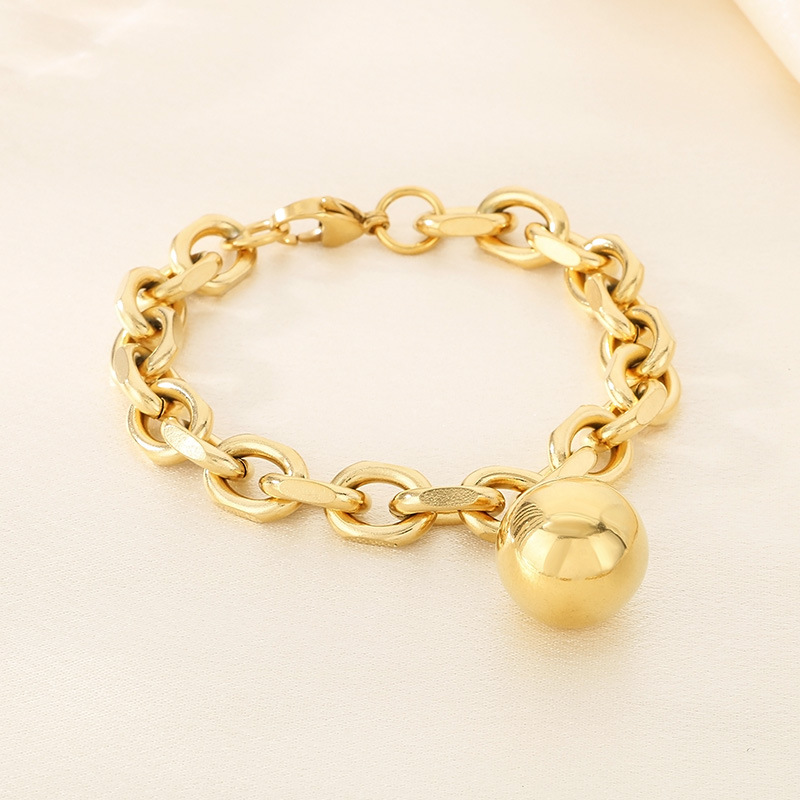Vintage Stainless Steel Hollow Ball Cuban Chain Bracelet 18k Gold Plated Jewelry for Men Women No Fade