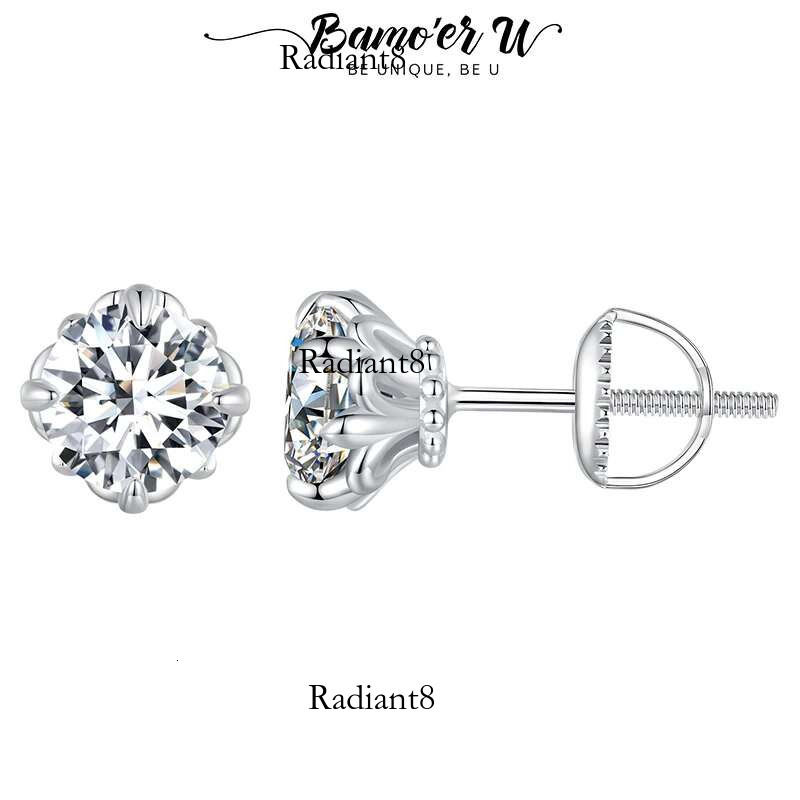 Bamoer U 0.5/1CT D Color VVS1 EX Moissanite Stud S Platinum Plated Earrings Lab Dia Shining Valentine's Day Gift