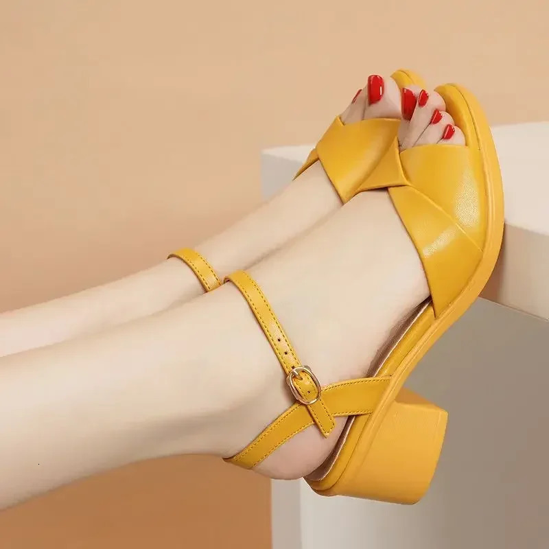 5cm Plus Size 35-43 Comfortable With Block Heels Shoes Summer Womens Rhinestone Platform Sandals for Office Mom Beach 250228