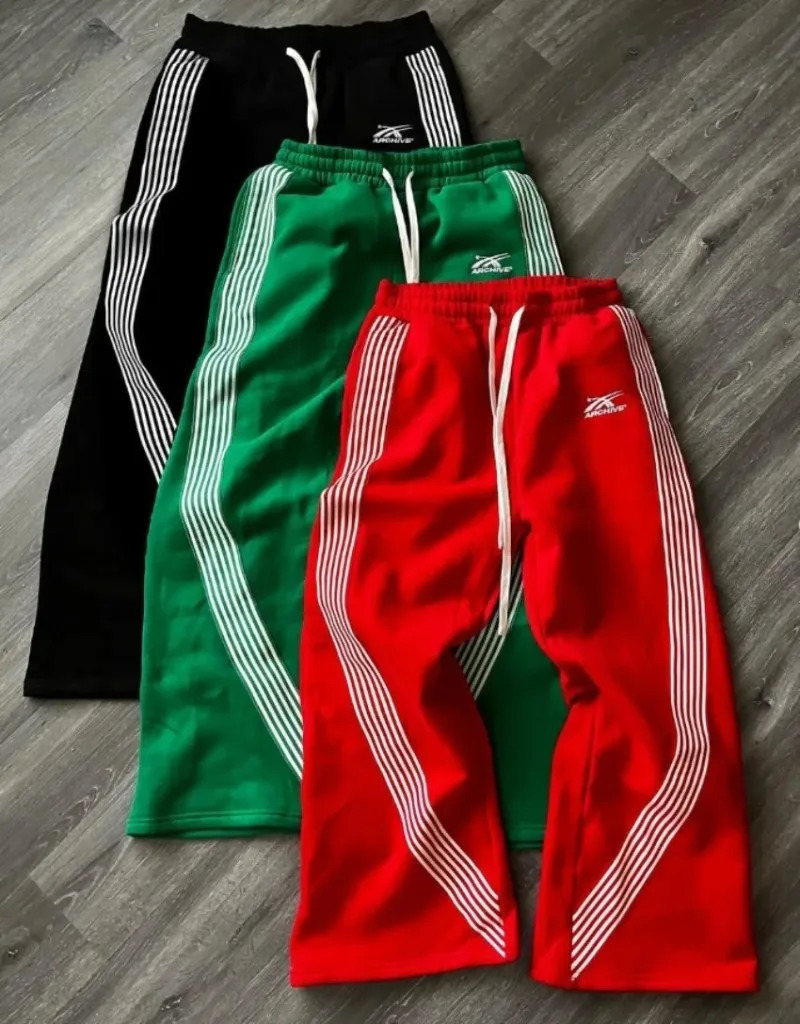 Y2K Summer Side Striped Casual Pants High Street Wide Leg Straight Pants Unisex Sports Casual Elastic Waist Drawstring Pants INS 250304