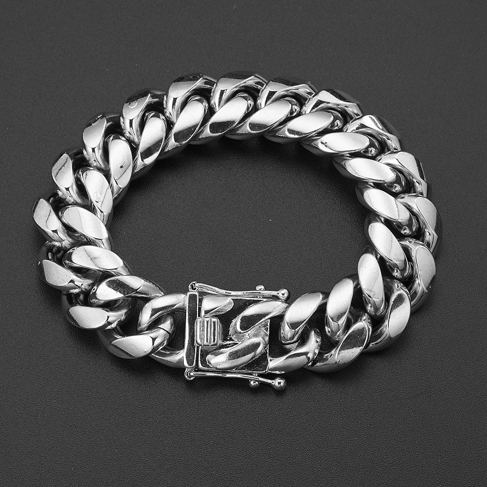 Hip Hop Solid Heavy Stainless Steel Cuban Chain Bracelet 18k Gold Plated Men Sport Jewelry