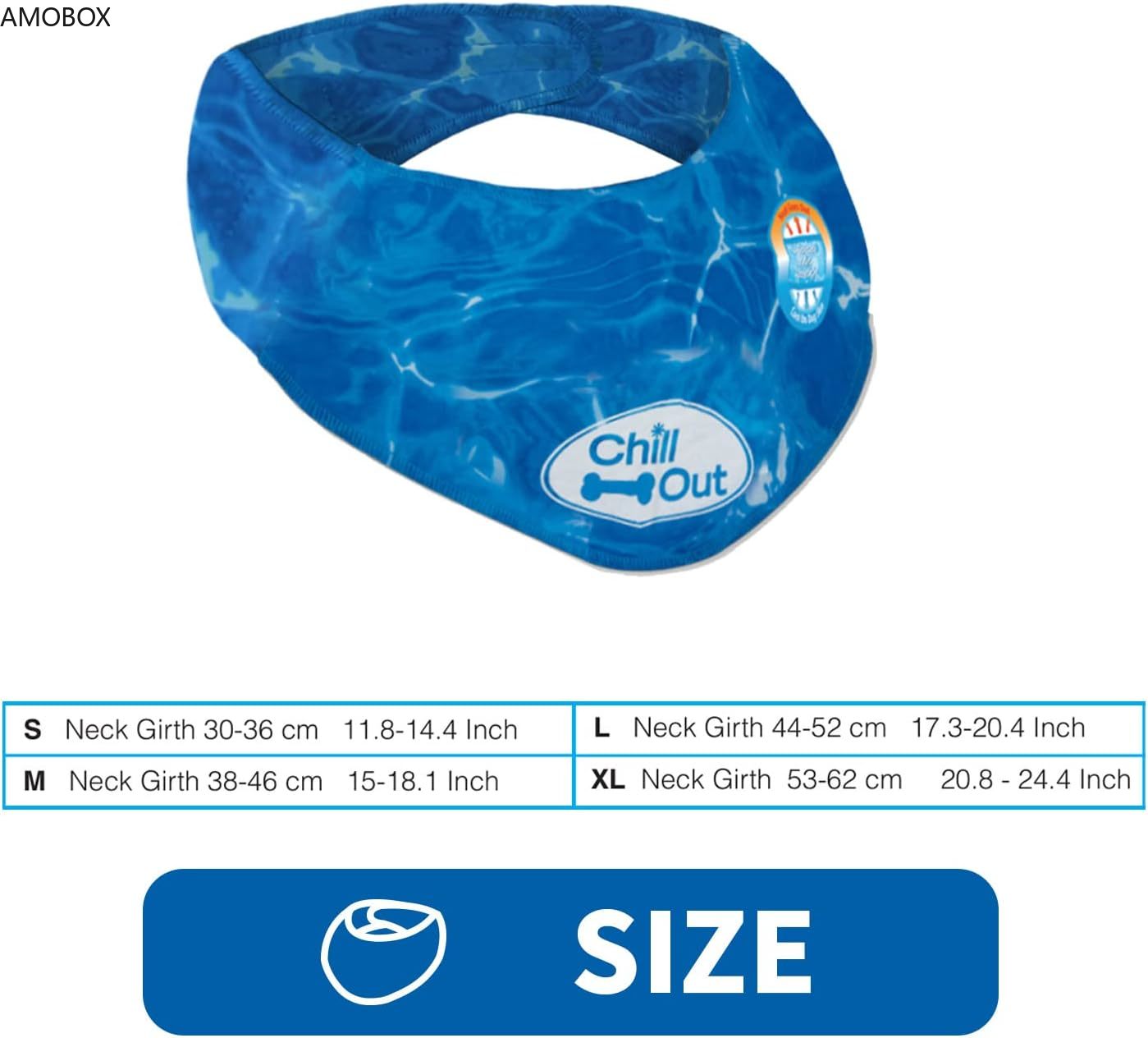 AMOBOX-Cooling Neck Wraps for Dogs,Ice Dog Bandanas,Dog Cooling Bandana,Chill Out Blue Collar, Cat Collar,Neck Cooler