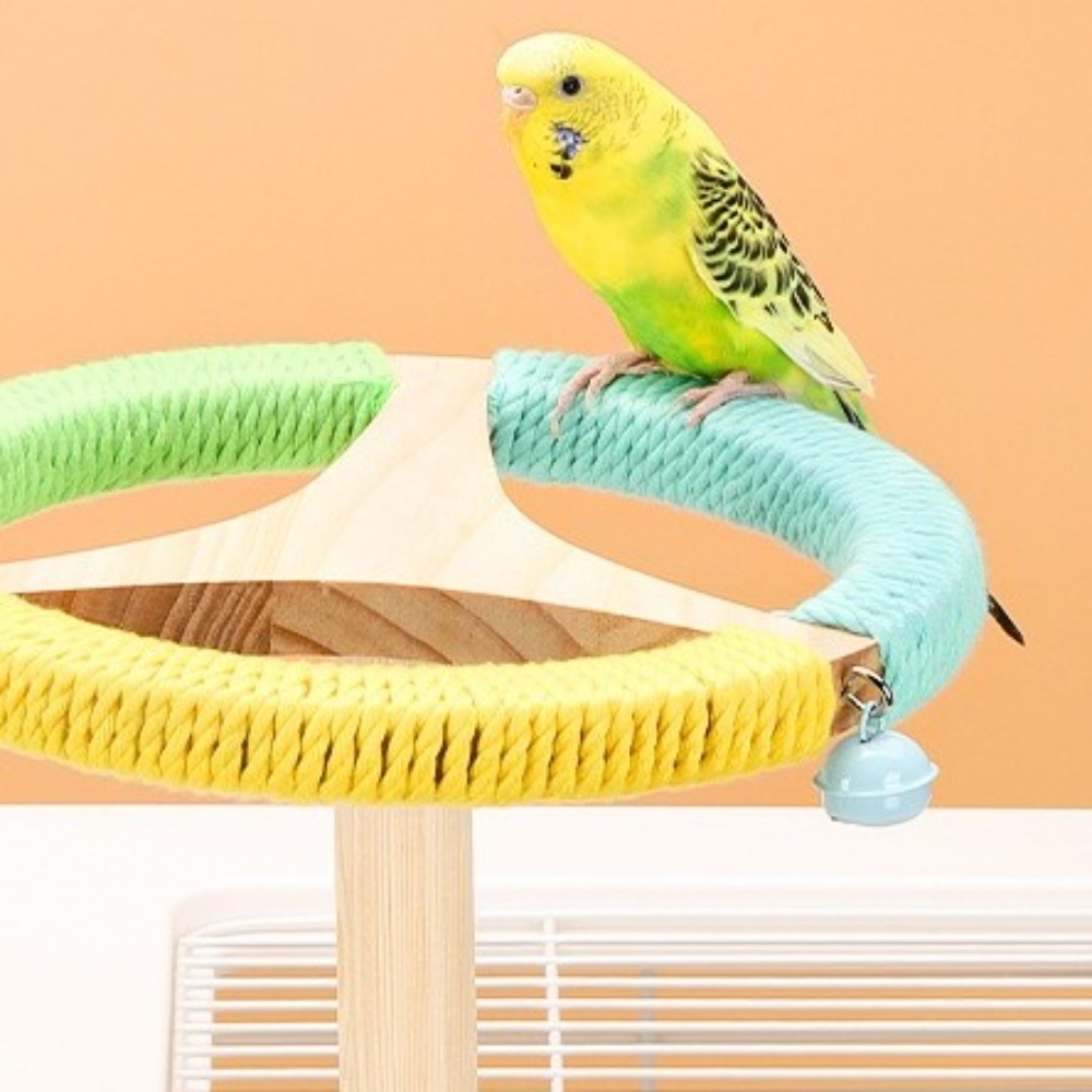 Funny Wood Parrot Rotating Stand Portable Detachable Bird Training Stand Rotatable with Bells Bird Perches Bird Cage