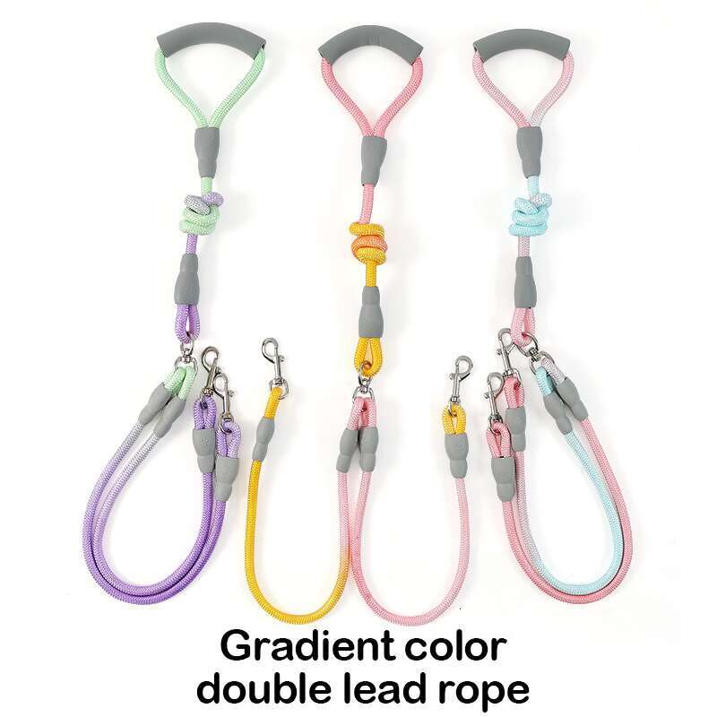 DHpet Pet Gradient Color Dog Walking Rope One To Two Traction Rope Anti-entanglement Double-headed Dog Rope Dog Chain Dog Traction Rope