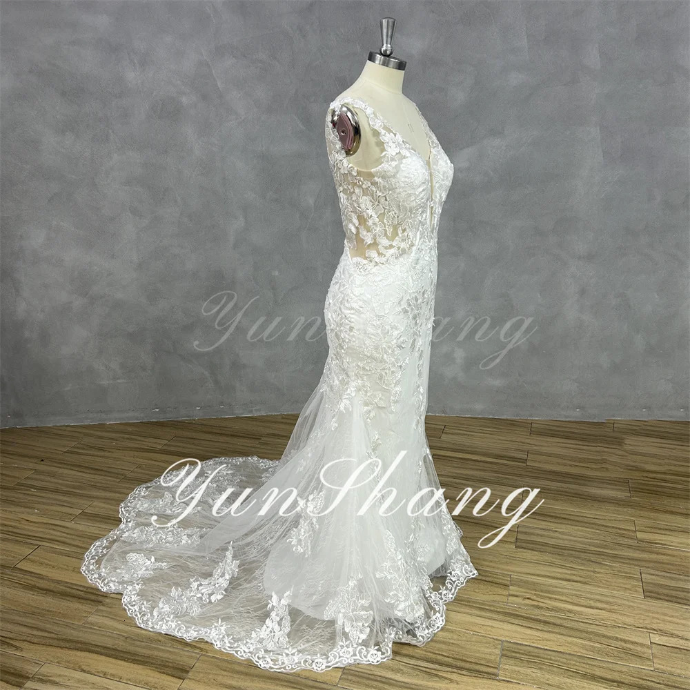 Yunshang Wedding Dres Mermaid Open Back VNeck Lace Spaghetti Strap Bridal Gown Dresses Customized Woman 250304