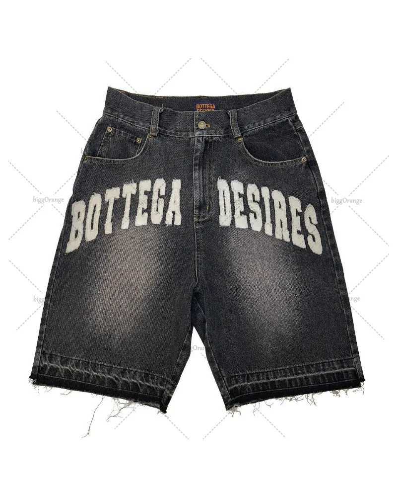 Y2k European and American Letter Embroidered Denim Shorts Men Harajuku Trendy Clothing Casual Versatile Oversized Jeans WomenT250305
