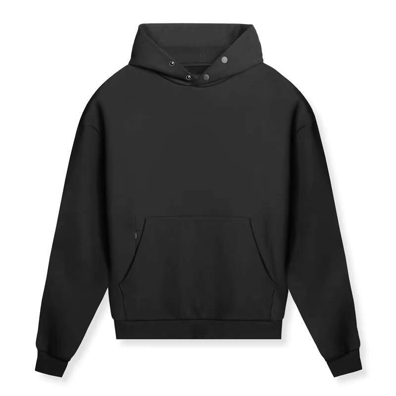 Stringless Hoodies High Quality Thick Cotton Poly Pullover Hoodie No String Pocket Men Snap Button Sweatshirt With Hood
