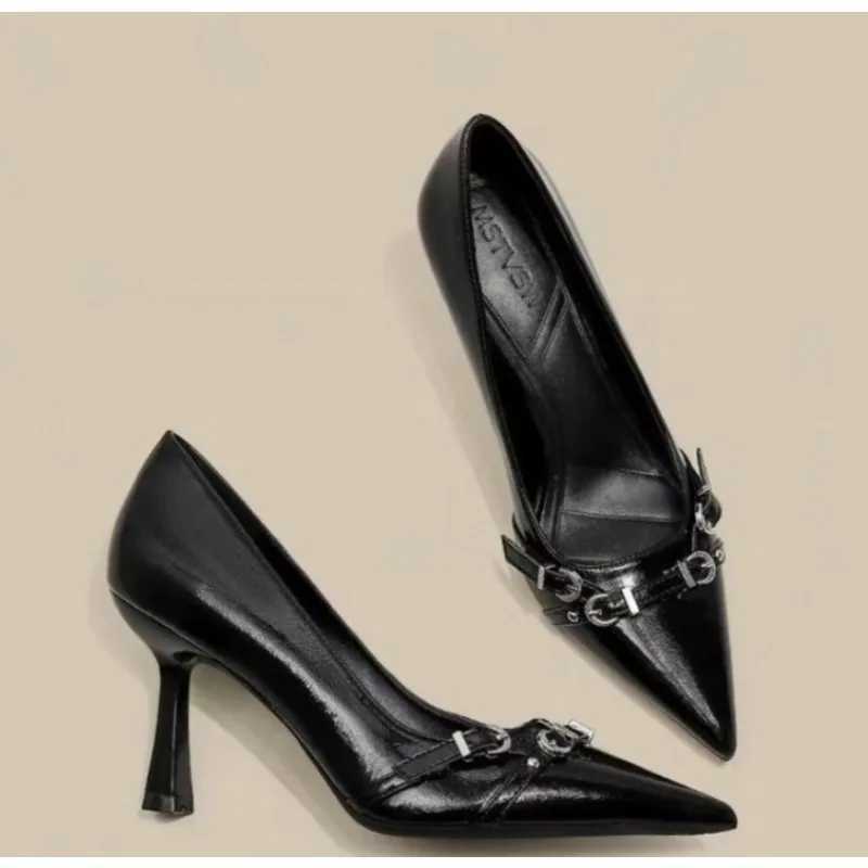 Luxury Brand Designer Wen Sandals Fi Pointed Toe Buckle Strap Metal High Heeled Kitten Heel Elegant Single Shoes Fem Y250304