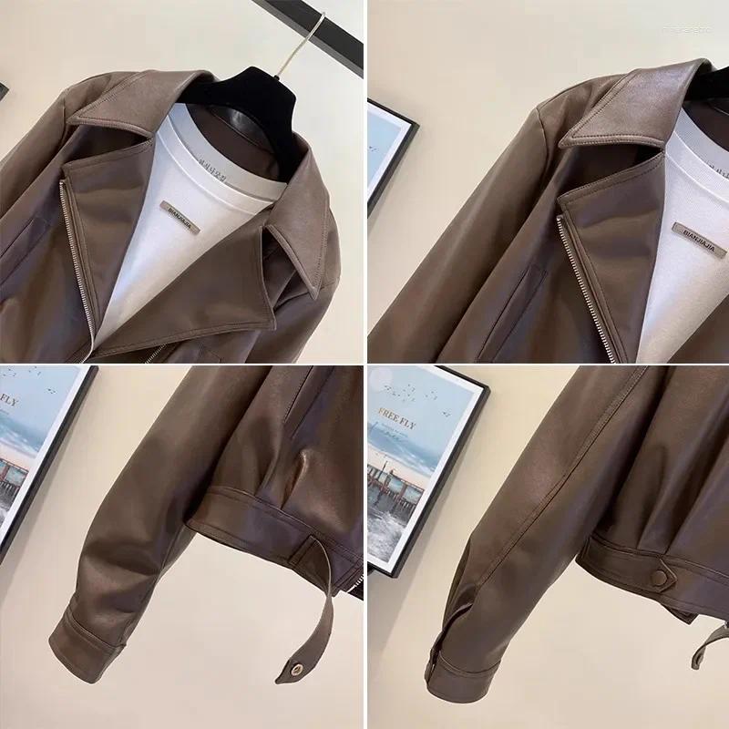 Women's Jackets Fashionable Slimming Leather Jacket For Women Spring Autumn Elegant Lapel Petite PU Versatile Vest Cropped Short Coat