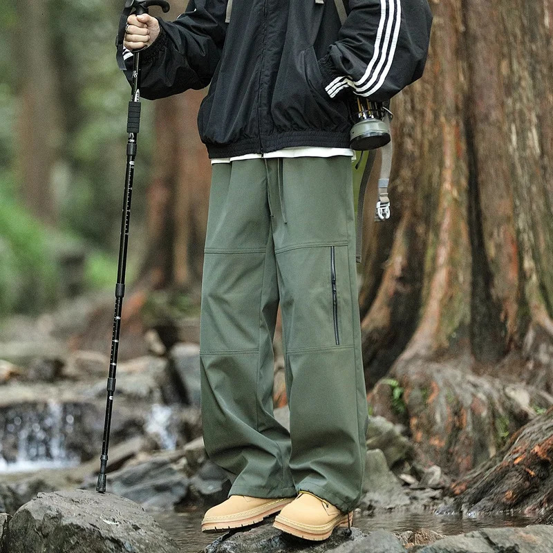 Mens Waterproof Splicing n Sense Hiking Pants Outdoor Windproof Cargo American Style Trendy Breathable StraightLeg 250304