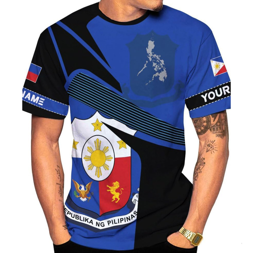 Mens T shirt Personalized Name Philippines Shirts 3D, Filipino Flag Pride Shirt Philippines Shirt Flag Tshirt for Men 31 tee Casual tops summer clothe