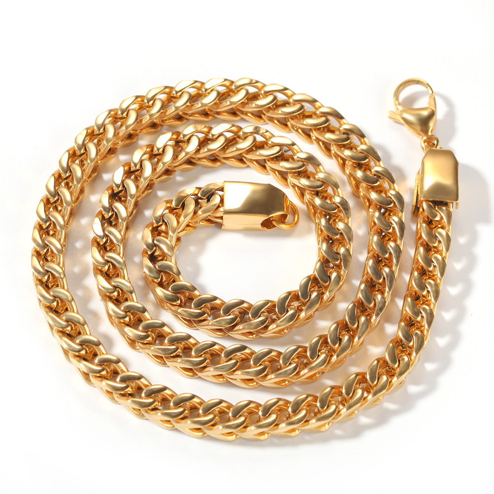 6mm Hip Hop Square Chain Stainless Steel Miami Cuban Chain Necklace Bracelet High Polished Gold Plated Jewelry