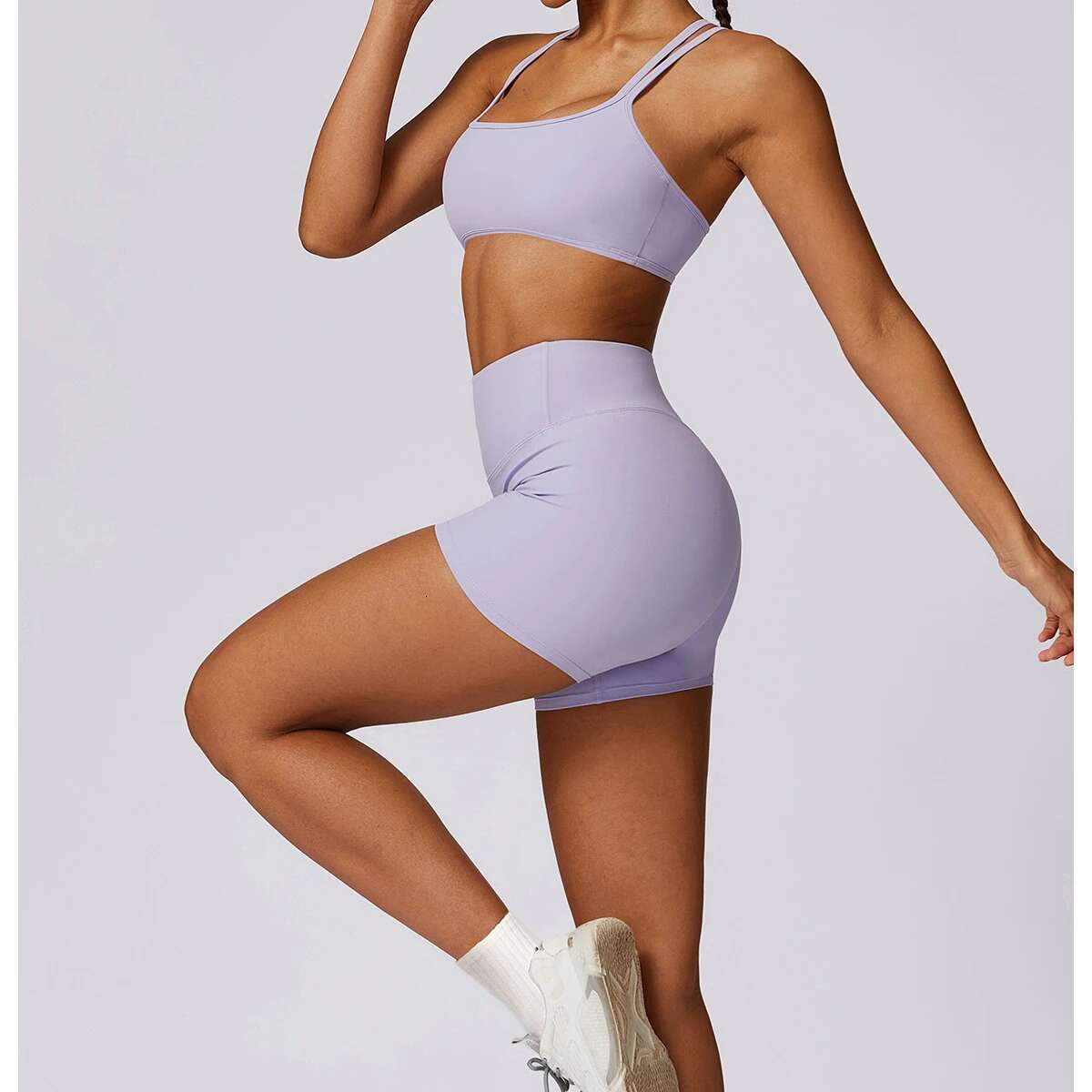 2 Piece Gym Outfits Women Tracksuit Sets High Waist Legging Shorts And Open Back Sports Bra Fiess Suit Yoga Clothing