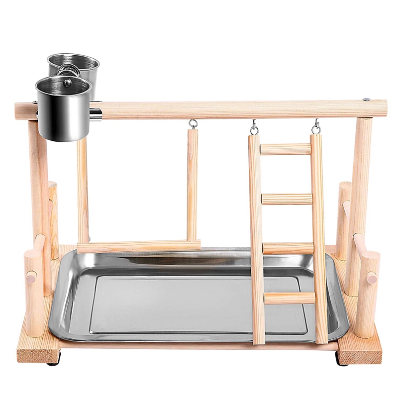 AAAC-Parrot Playpen Bird Perch Playstand Parrot Playground Gym Wood Ladder Swing Climbing