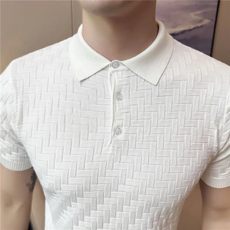 Mens Summer Casual Short Sleeves High Quality Knitted Polo ShirtsMale Slim Fit Ice Silk Plaid Leisure Polo Shirts Tops S-3XL 250304