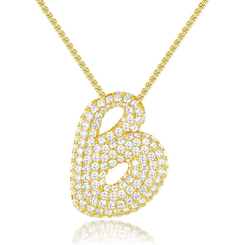 18k Gold Cubic Zircon English Letter Necklace Fashion Chunky Bubble Initial Pendants Gold Chains for Woman Man Fine Jewellry