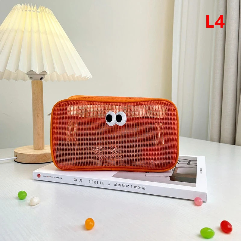 Ship from US Candy Color Mesh Cosmetic Bag Cute Big Eyes Make Up Case Makeup Pouch Portable Toiletry Storage 250305FBB