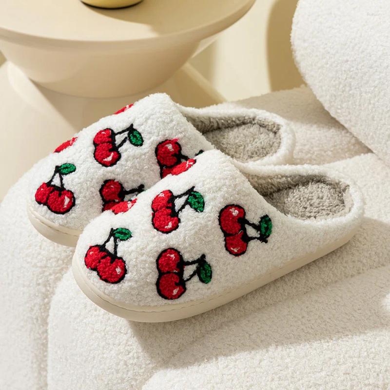 Slippers Cute Fruit Women Winter Indoor Warm Soft Sole Breathable Comfort Anti-slip Bedroom Causal Flat Cotton Shoes