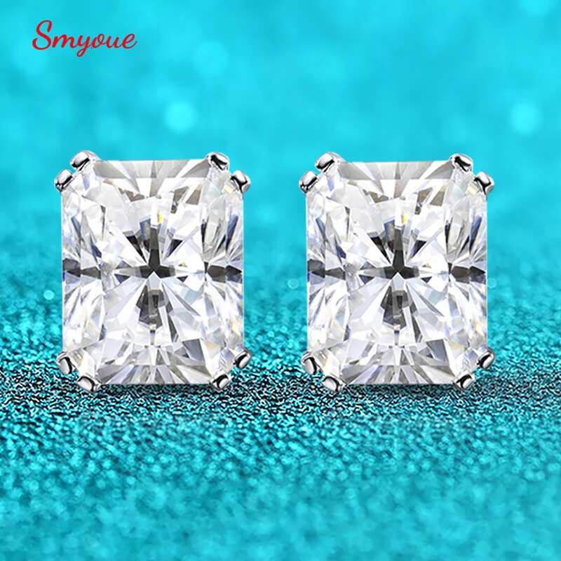 Smyoue 1CT 2CT 4CT Emerald/Radiant Cut Moissanite Stud Earrings for Women D Color Lab Dia Sterg Sier Jewelry