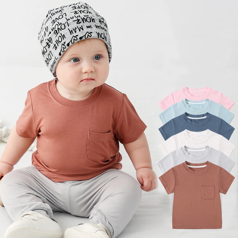 Bamboo Fiber Summer Infant T-Shirt Baby Boys Girls Round Neck Short Sleeve Top Pullover Toddlers Casual borns Tees 250304