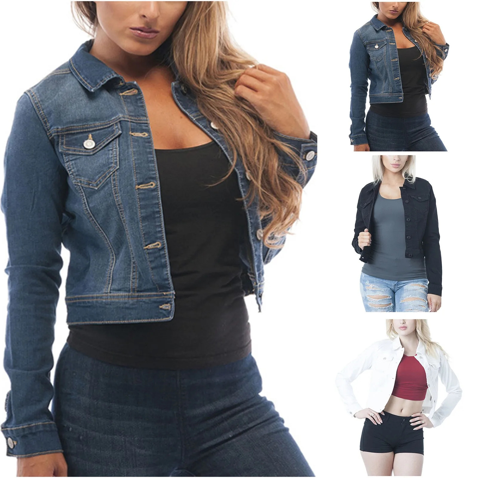 Long Sleeve Winter Slim White Black Jeans Jacket For Women Solid Denim Woman Tops Short Coat Ladies Jackets Outerwear 250304